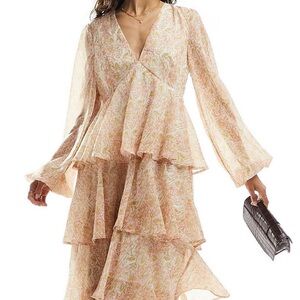 Pretty Lavish colorful balloon sleeve tiered maxi dress in color animal sorbet